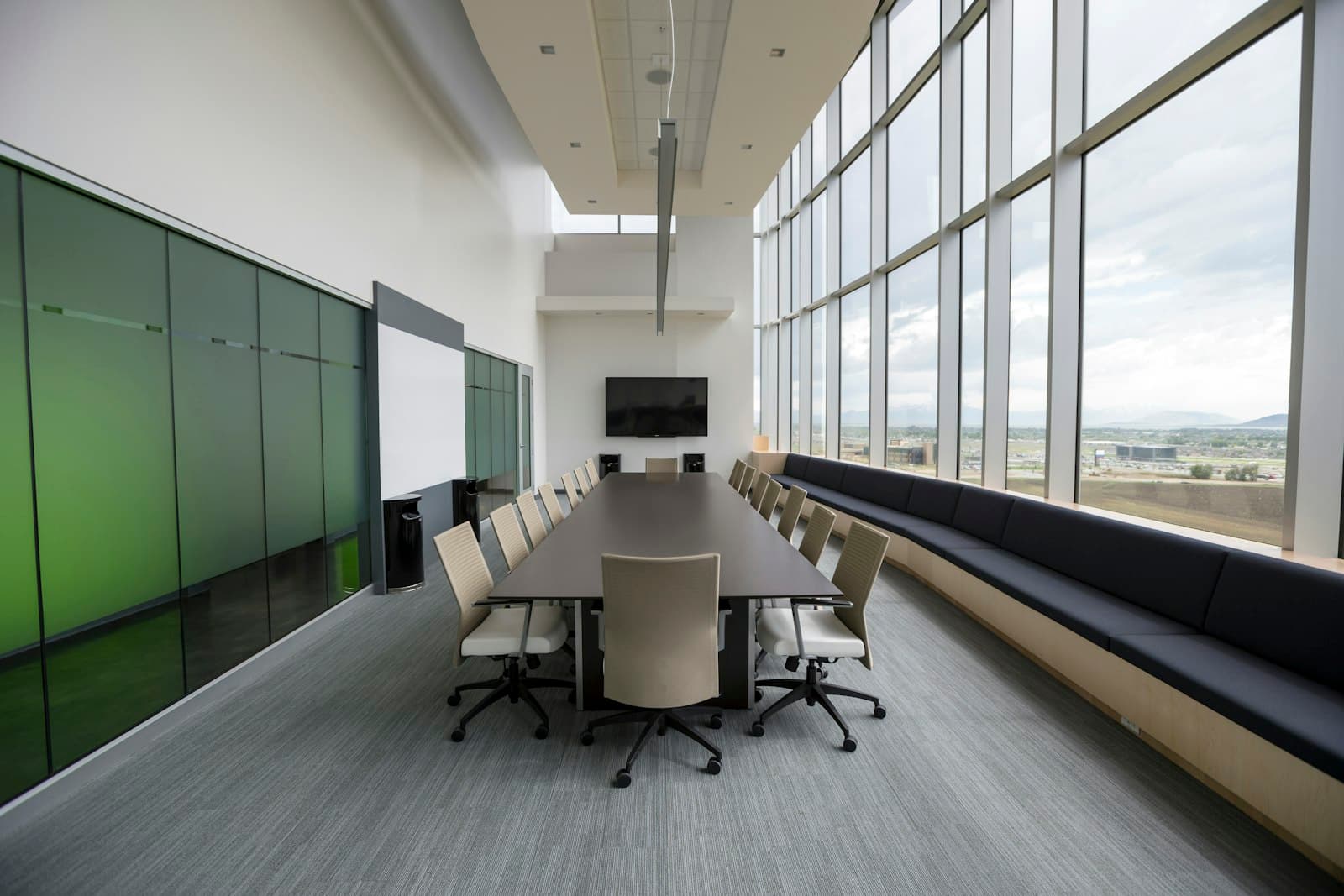 Modern boardroom with city view